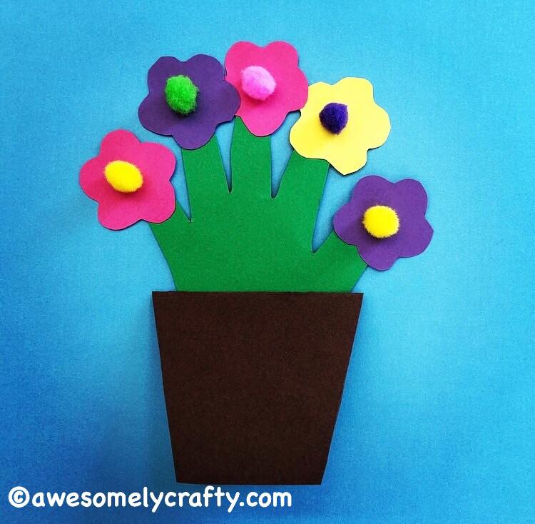 Handprint Flower Pot Mothers Day Craft ideas for preschoolers to make