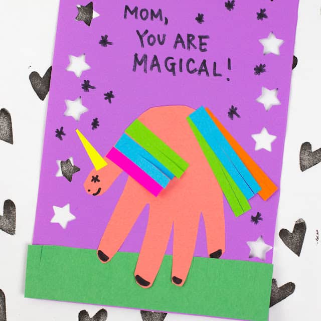 Magical Mother's Day Unicorn Handprint Card for preschoolers to make