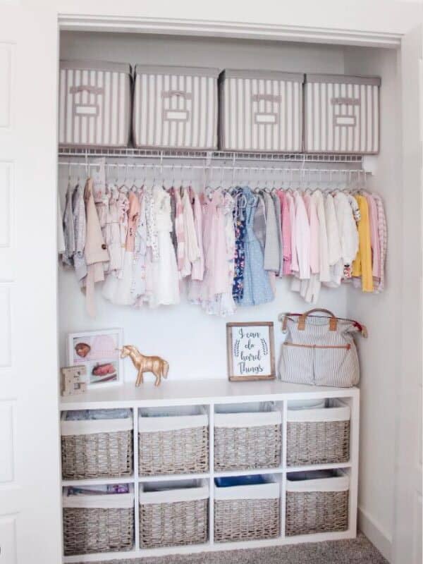 different baskets for storing baby items