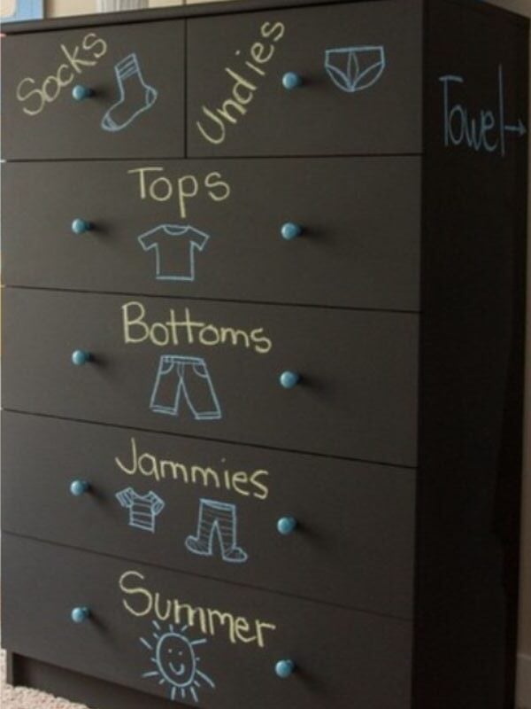 chalkboard paint to label baby drawers and dressers