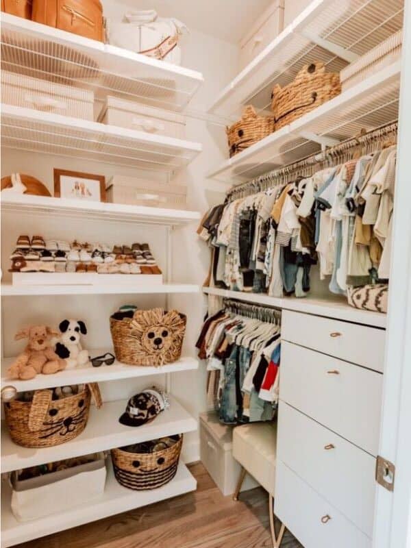 simple baby closet ideas when maximizing open shelves
