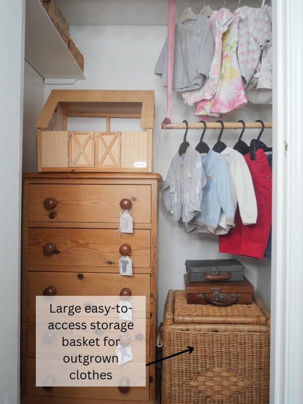 storing overgrown clothes Baby closet ideas 