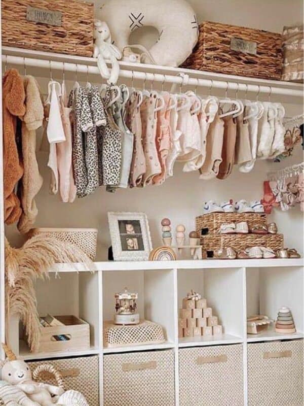 neutral closet organization for baby girls