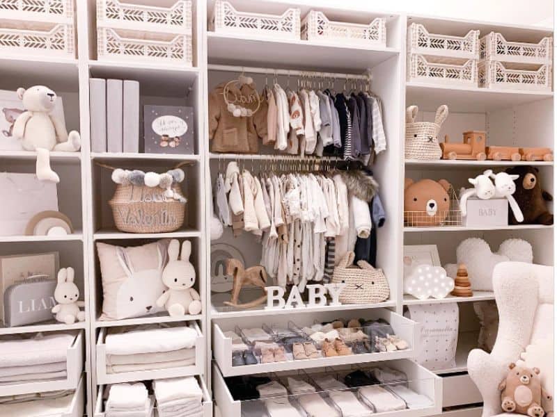 nursery closet storage ideas using different storage items