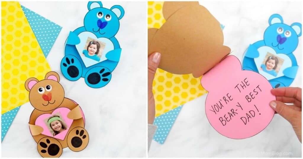 Easy Fathers Day Bear Craft card toddlers can make