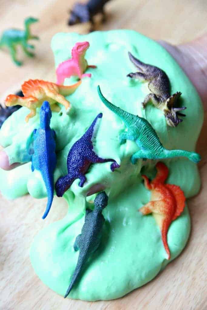 Dinosaur fluffy Slime as dinosaur activities for preschoolers