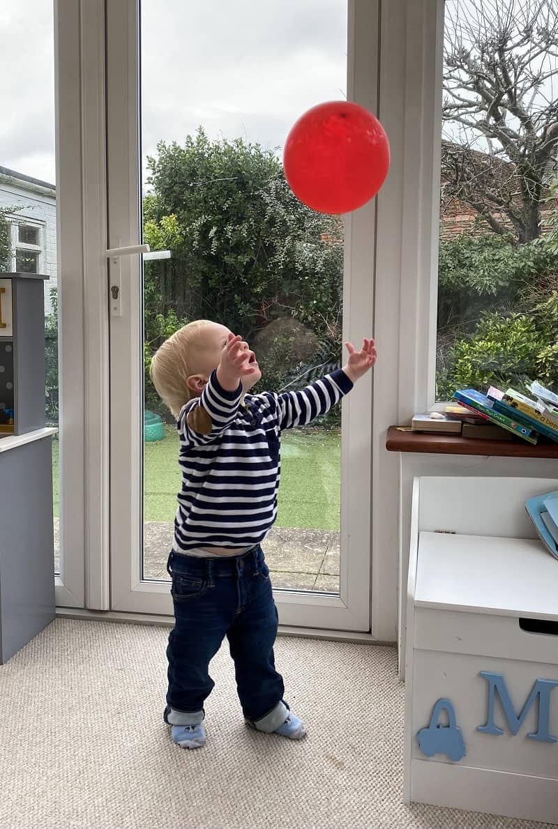 fun indoor balloon games & gross motor activity for 1 year olds