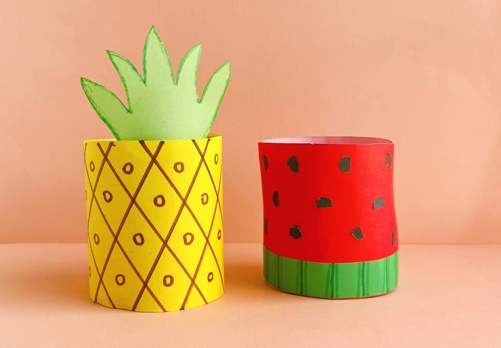toilet paper roll pineapple and watermelon crafts for toddlers