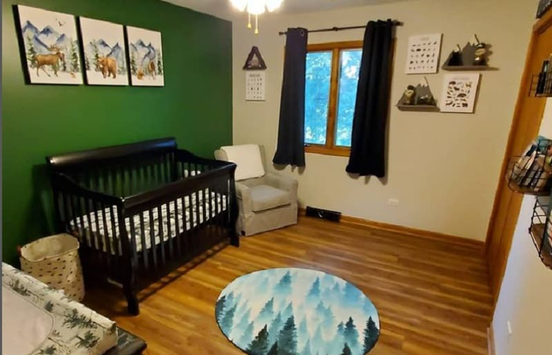 green and white nursery ideas with woodland mountain