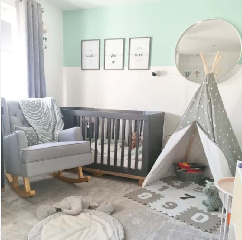 green and white nursery ideas with grey furniture