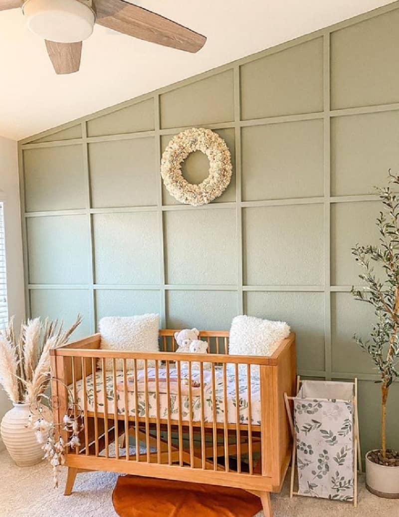 green wall nursery ideas with panel design