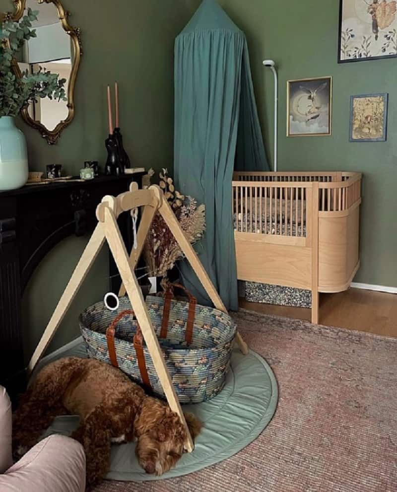 beautiful dark green nursery ideas with wooden furniture 