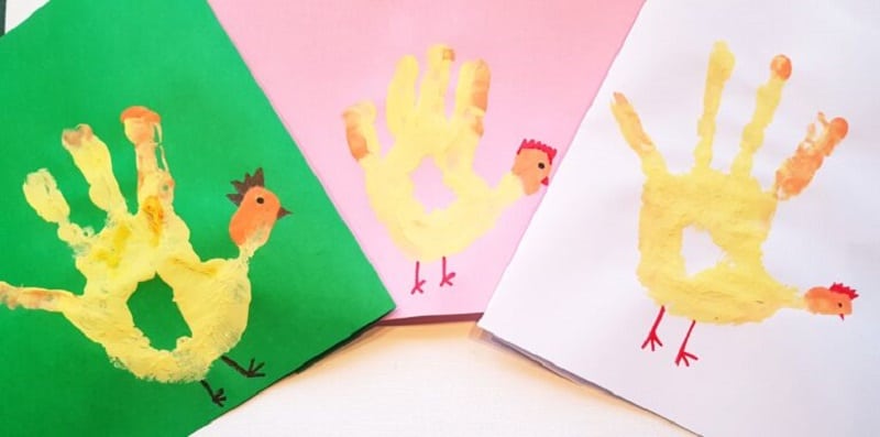 Cute handprint chicken craft for 1 to 2 year olds