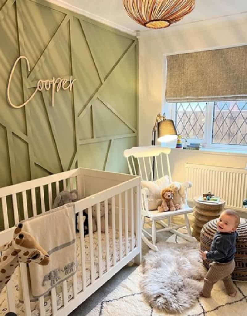 sage green nursery ideas with wall panel design