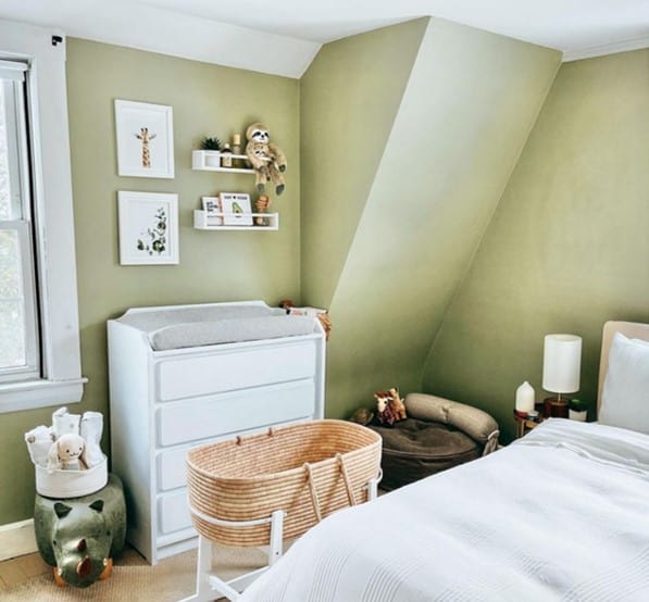 full wall sage green nursery idea