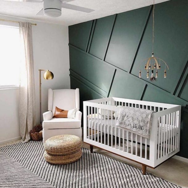 white and dark green nursery wall ideas