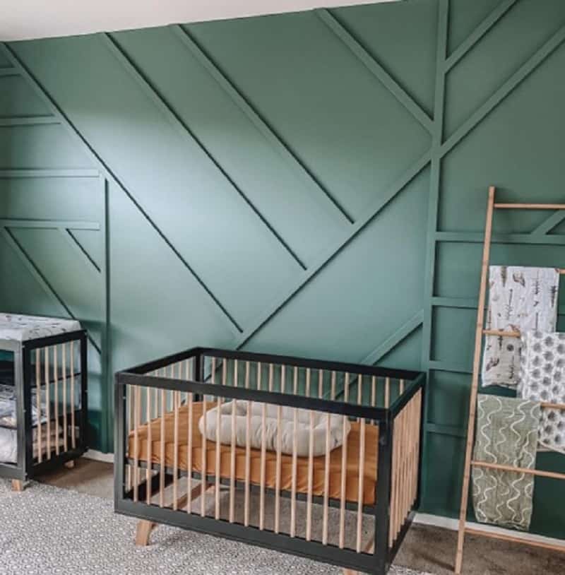 dark green nursery ideas with feature wall