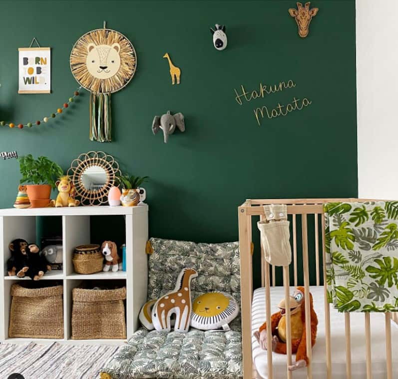 dark green and safari themed nursery