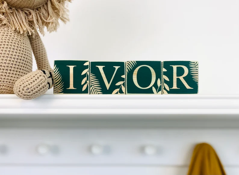 green nursery accessories alphabet name blocks