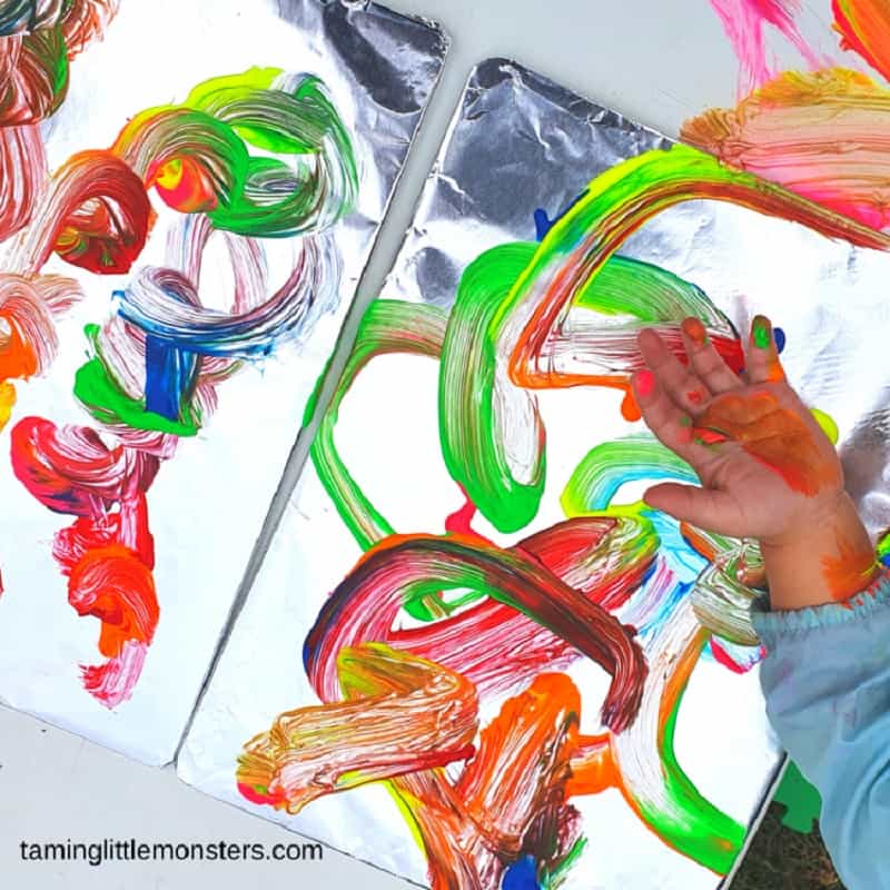 aluminum foil and finger painting ideas for one year olds