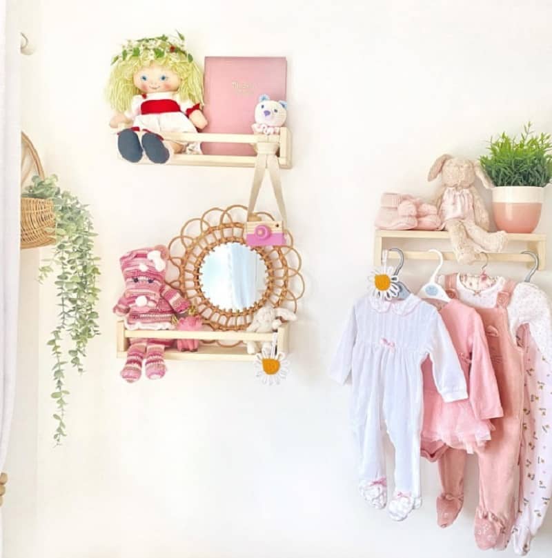 pretty pink nursery shelf decor ideas