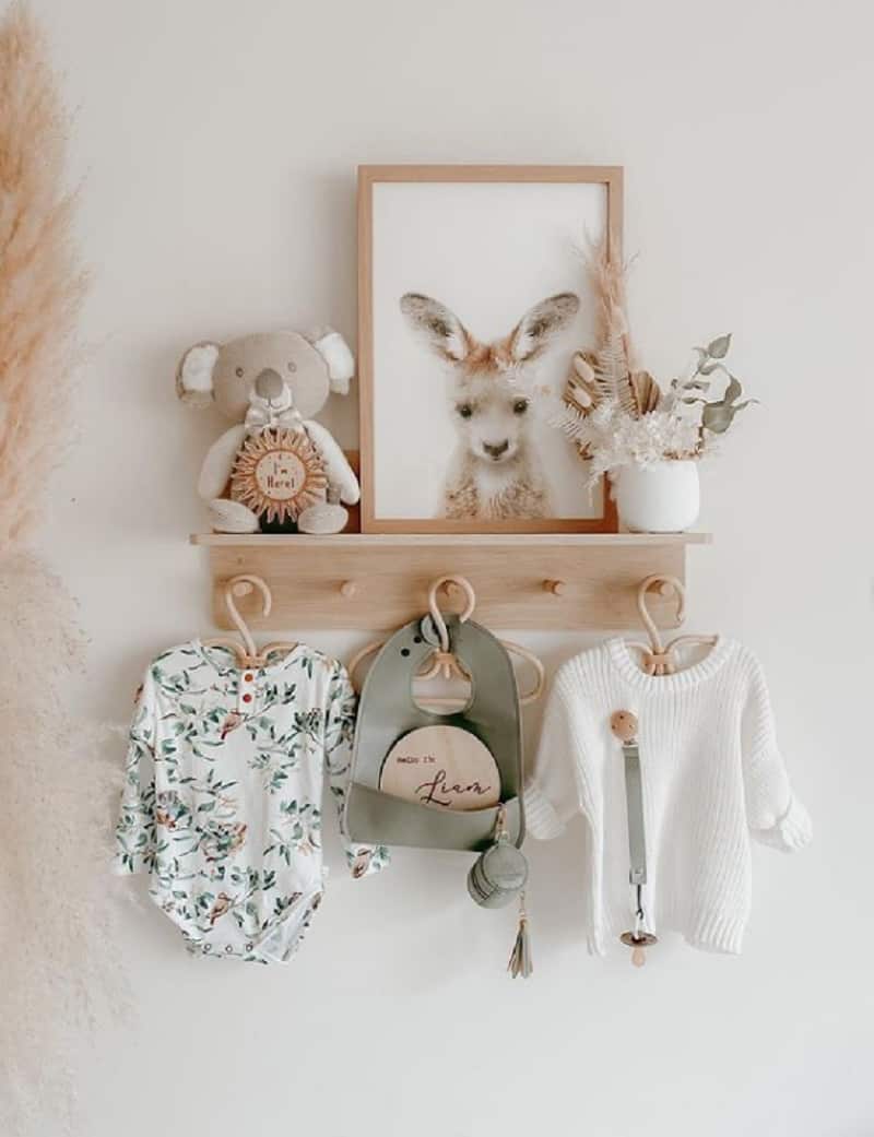 kangaroo and rustic theme nursery shelf decor ideas