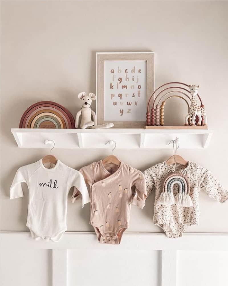 neutral palette nursery shelf decor ideas