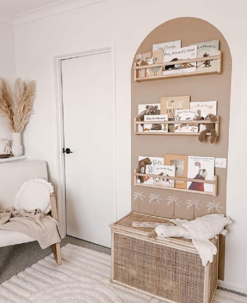 boho theme nursery wall shelves for baby room
