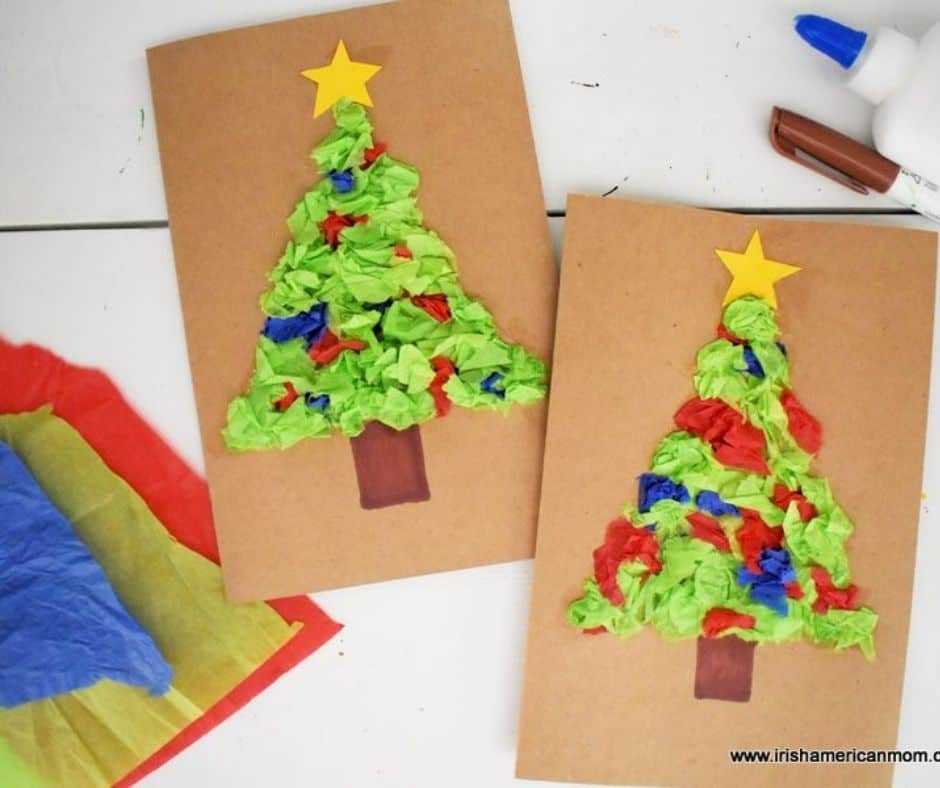 crumpled tissue paper Christmas tree card