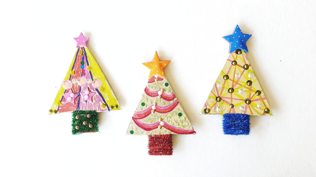 Foil art christmas tree crafts for toddlers age 2-3