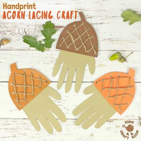 handprint lacing acorn craft for toddlers