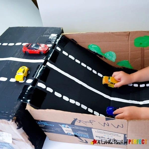 cardboard box car ramp craft activities to do at home