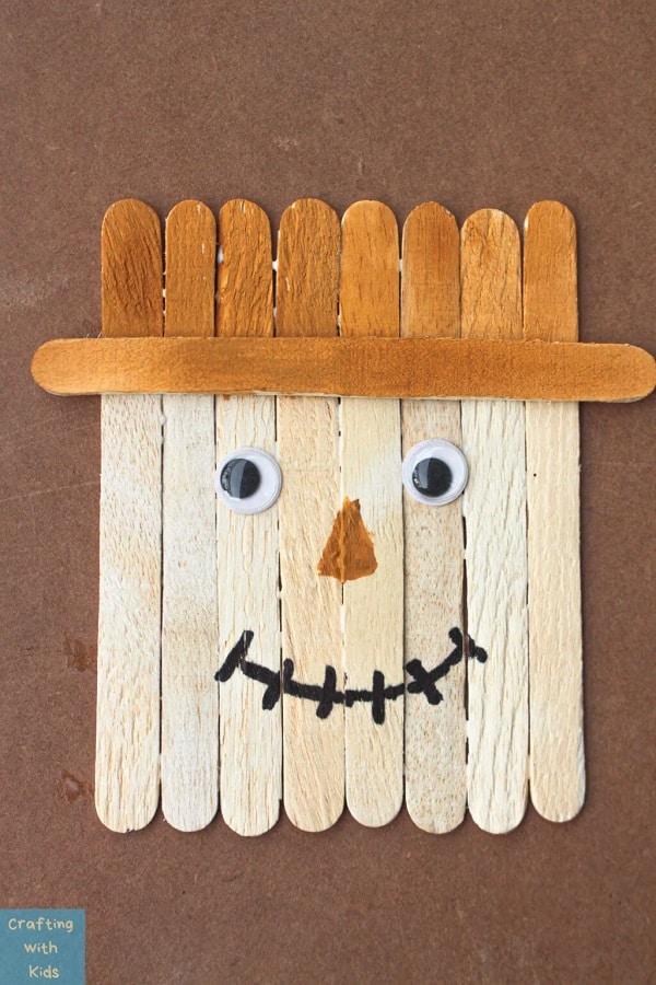 popsicle stick-scarecrow for easy fall crafts for 2 year olds
