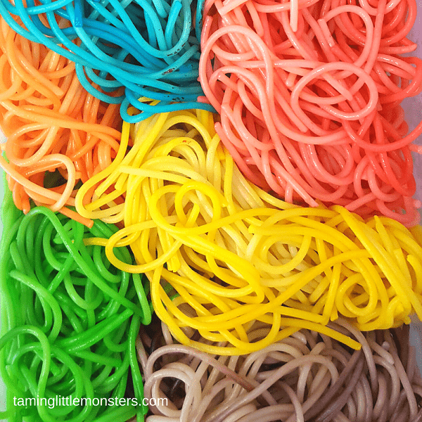 rainbow spaghetti sensory activities for 18 month old