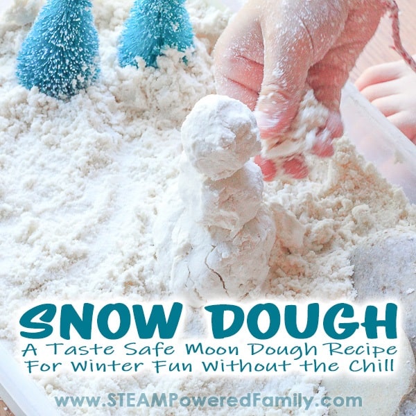 snow dough sensory play bin for some indoor fun