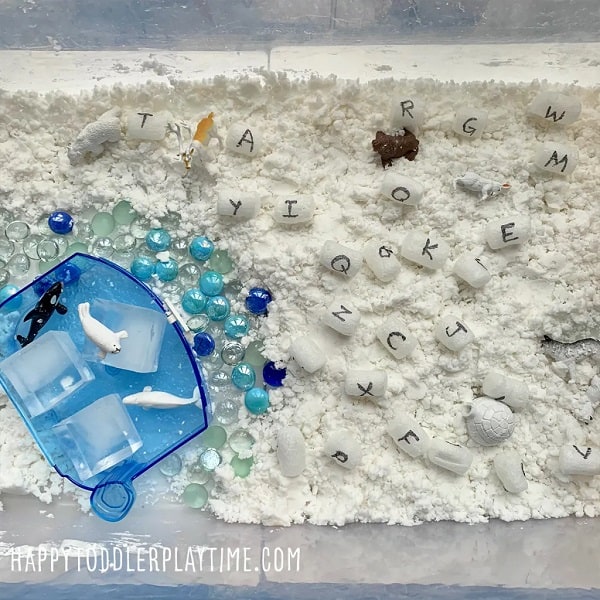 christmas snow sensory bin complete with artic animals 