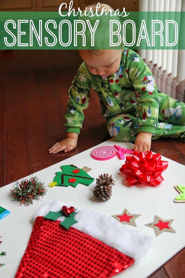 Christmas themed sensory board for kids to play with