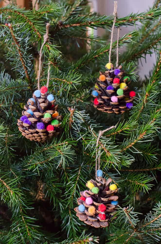 color pinecone christmas ornaments for nature lovers