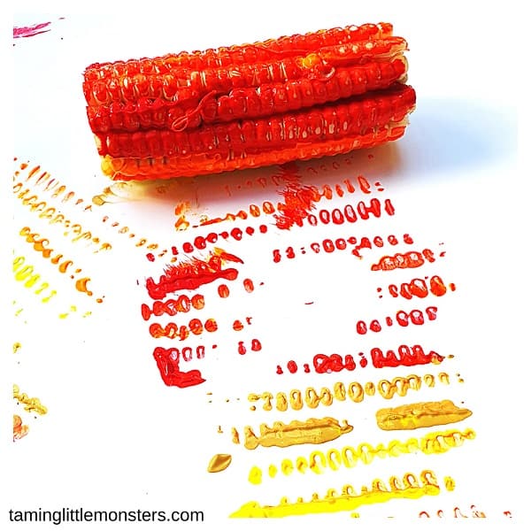 easy fall crafts for infants using corn process art