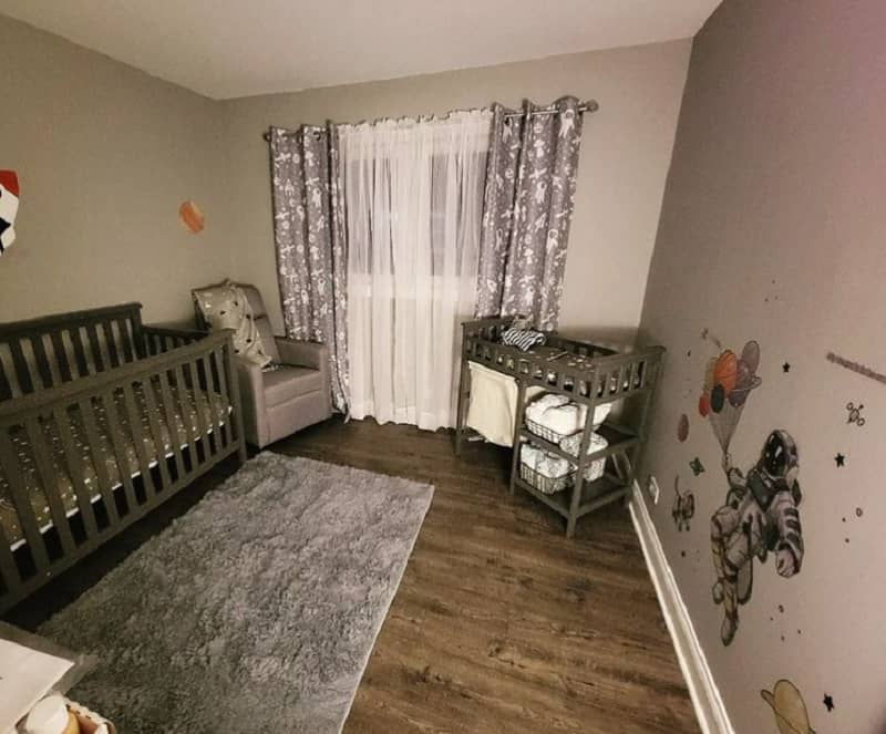 Greys and white modern space themed nursery