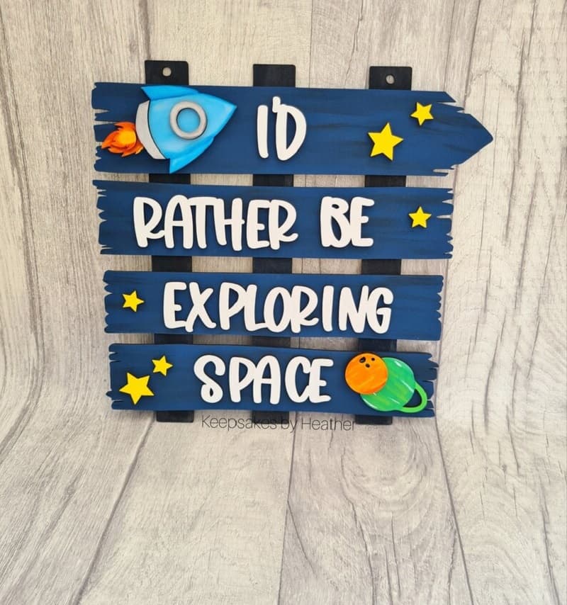 Hand Painted Space-Themed Plaque for display in baby room