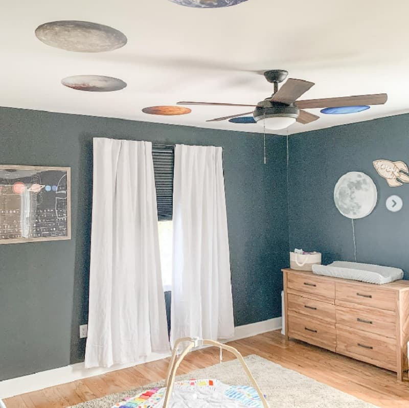 Solar system decals on the ceiling