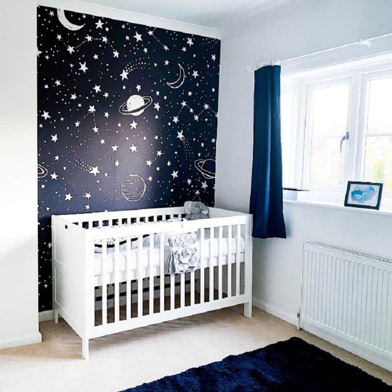 Blue and White Space-Themed Nursery Room