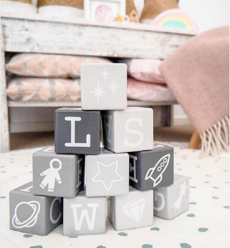 space-themed wooden blocks for decoration