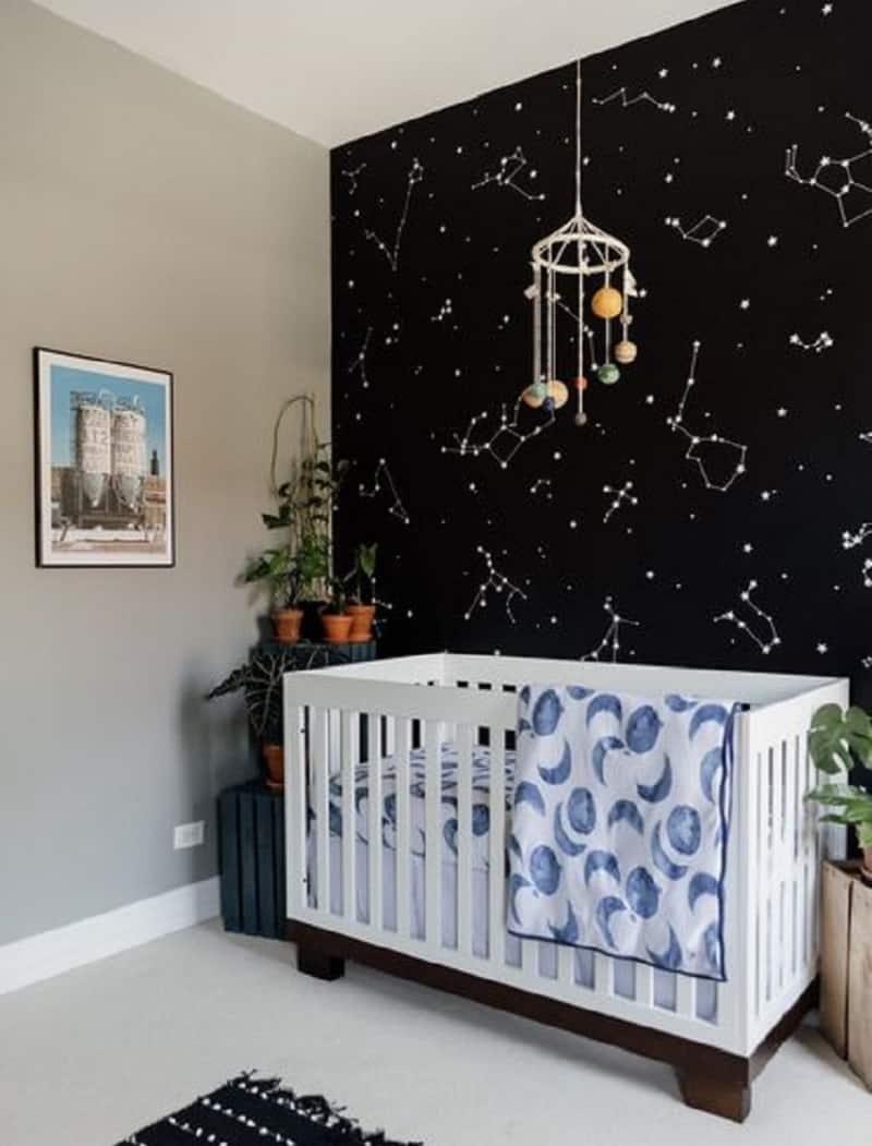 dark wall constellation space-themed nursery ideas