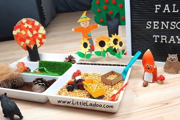 Fall Sensory Bin with Corn