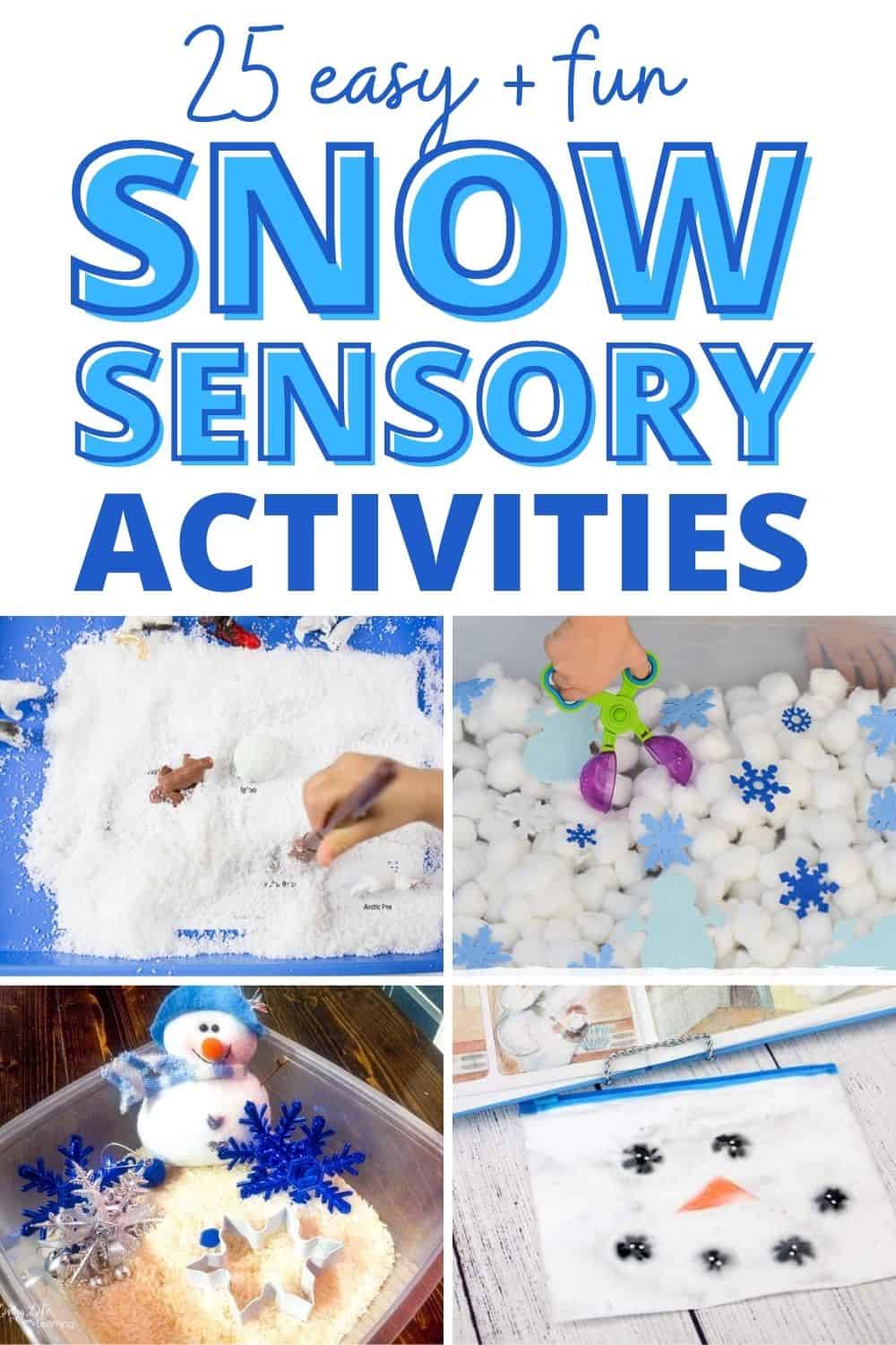 fake snow sensory bins and activities for babies toddlers feature image