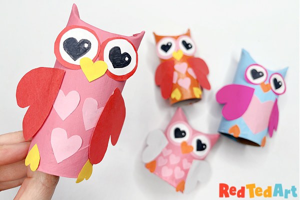 Toilet paper roll owl craft for Valentine's Day