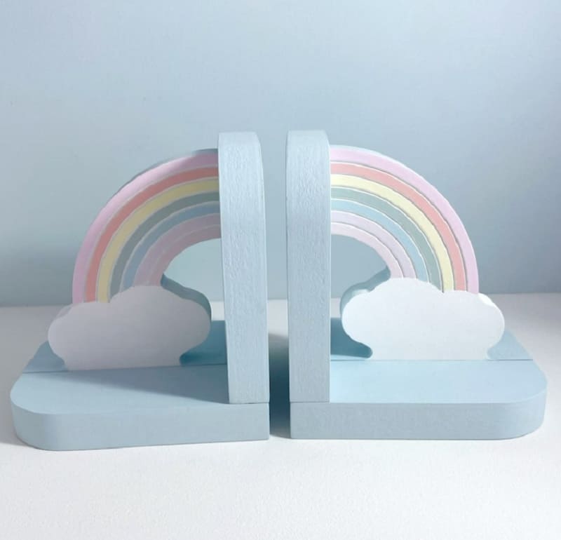 Rainbow-themed bookends to keep the books in place