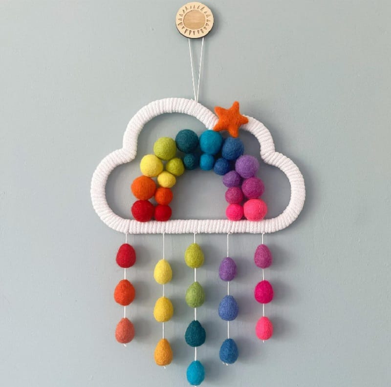 Rainbow cloud mobile wall nursery decor